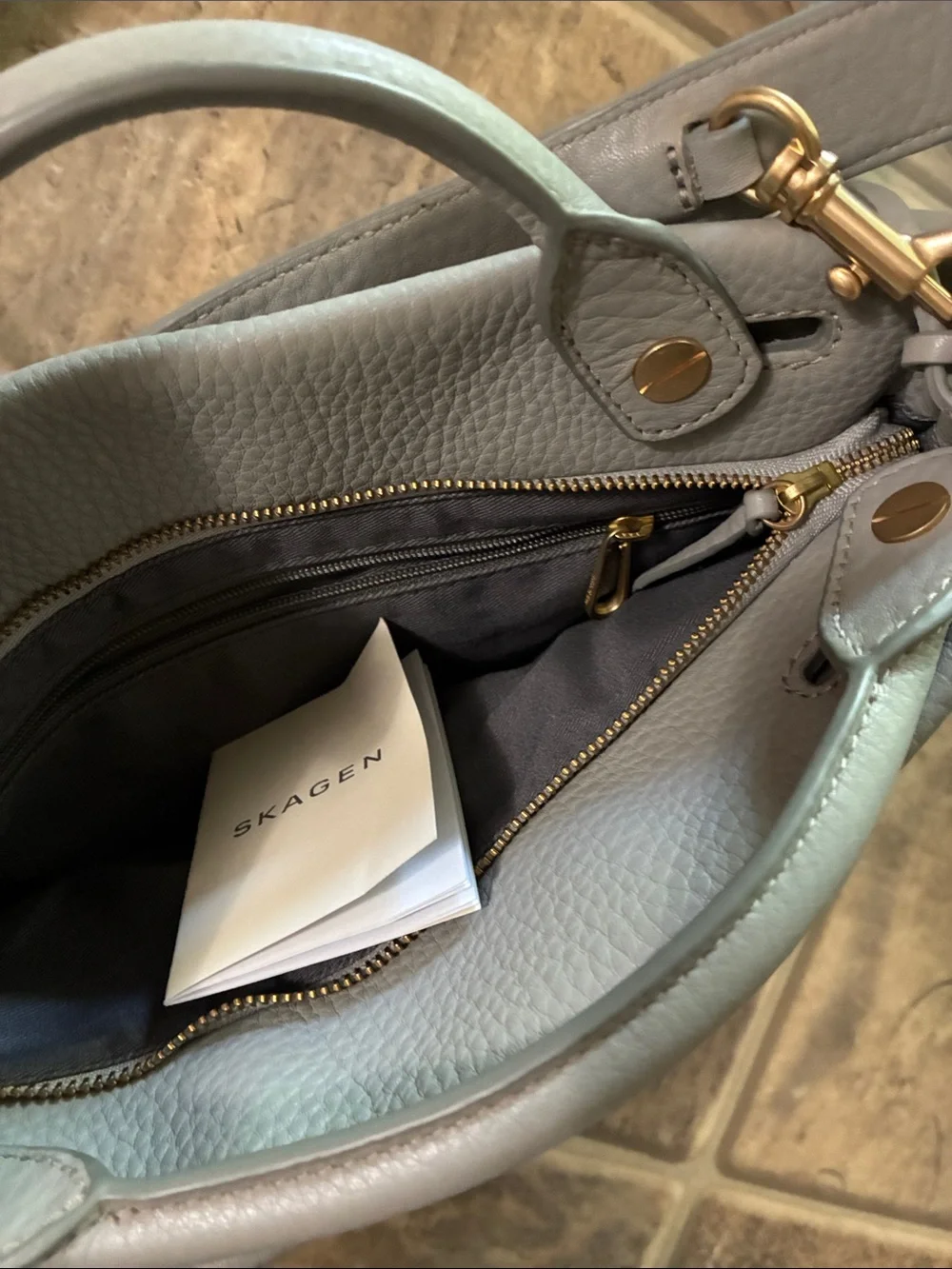 Skagen Pebbled Leather Satchel in Light Gray